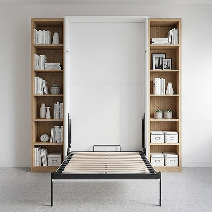 Single Wall Bed in White Gloss – Space Saving Murphy Bed Kit with Silver Door Handle.