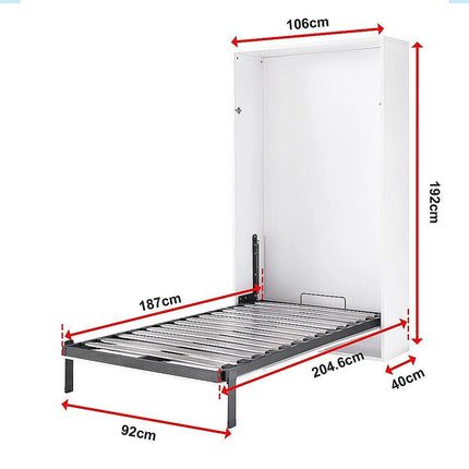 Single Wall Bed in White Gloss – Space Saving Murphy Bed Kit with Black Door Handle.