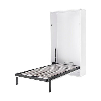 Single Wall Bed in White – Space Saving Murphy Bed Kit with Black Door Handle.