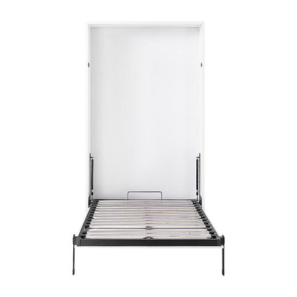 King-single Wall Bed in White – Space Saving Murphy Bed Kit with Gold Door Handle.