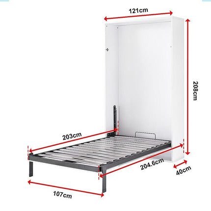 King-single Wall Bed in White – Space Saving Murphy Bed Kit with Gold Door Handle.