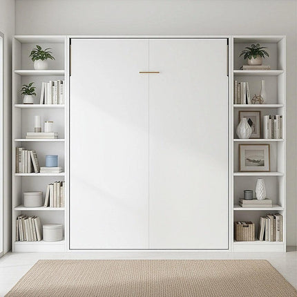 Queen Wall Bed in White – Space Saving Murphy Bed Kit with Silver Door Handle.