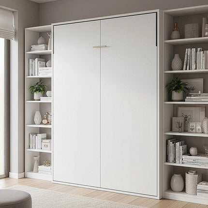 Queen Wall Bed in White – Space Saving Murphy Bed Kit with Black Door Handle.