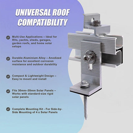 Solar Panel Roof Mount Kit – Universal Clamps & Brackets Set for Secure Solar Installation.