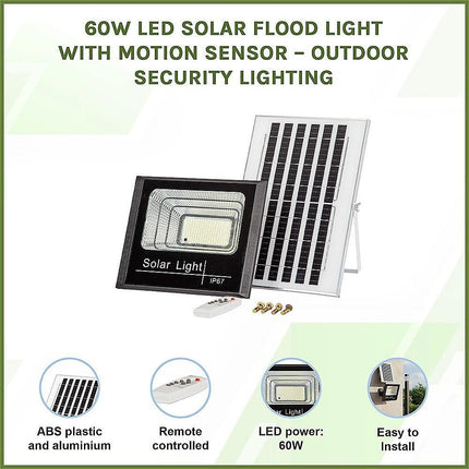 60W LED Solar Flood Light with Motion Sensor – Outdoor Security Lighting.