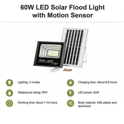 60W LED Solar Flood Light with Motion Sensor – Outdoor Security Lighting.