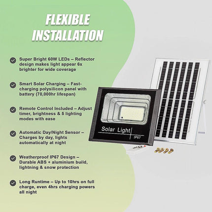 60W LED Solar Flood Light with Motion Sensor – Outdoor Security Lighting.
