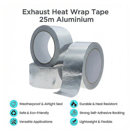 Exhaust Heat Wrap Tape 25m Aluminium – Car Pipe Insulation & Heat Shield.
