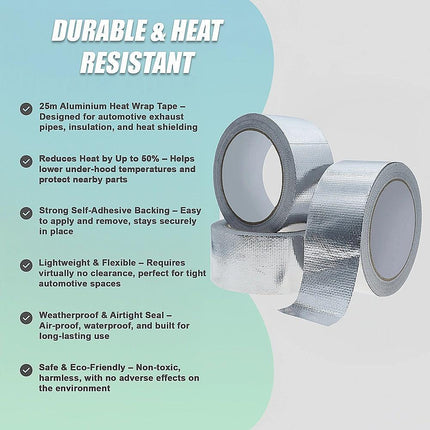Exhaust Heat Wrap Tape 25m Aluminium – Car Pipe Insulation & Heat Shield.