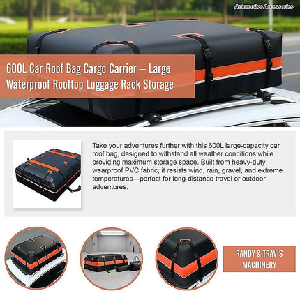 600L Car Roof Bag Cargo Carrier – Large Waterproof Rooftop Luggage Rack Storage.
