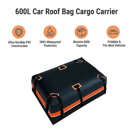 600L Car Roof Bag Cargo Carrier – Large Waterproof Rooftop Luggage Rack Storage.