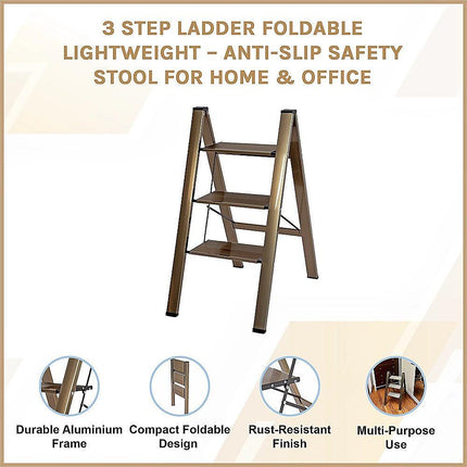 3 Step Ladder Foldable Lightweight – Anti-Slip Safety Stool for Home & Office.