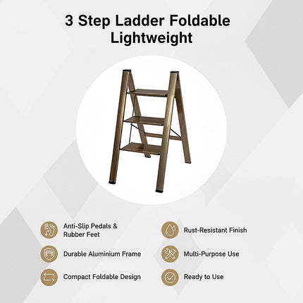3 Step Ladder Foldable Lightweight – Anti-Slip Safety Stool for Home & Office.