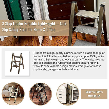 3 Step Ladder Foldable Lightweight – Anti-Slip Safety Stool for Home & Office.