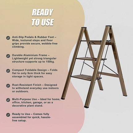 3 Step Ladder Foldable Lightweight – Anti-Slip Safety Stool for Home & Office.