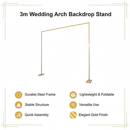 3m Wedding Arch Backdrop Stand – Square Metal Frame for Balloons & Flowers.