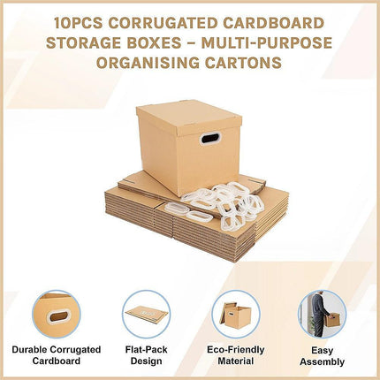 10Pcs Corrugated Cardboard Storage Boxes – Multi-Purpose Organising Cartons.