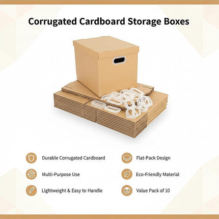 10Pcs Corrugated Cardboard Storage Boxes – Multi-Purpose Organising Cartons.