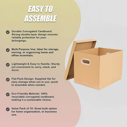 10Pcs Corrugated Cardboard Storage Boxes – Multi-Purpose Organising Cartons.