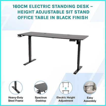 160cm Electric Standing Desk – Height Adjustable Sit Stand Office Table in Black.