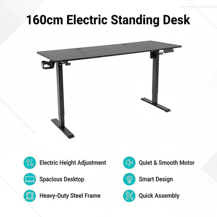 160cm Electric Standing Desk – Height Adjustable Sit Stand Office Table in Black.