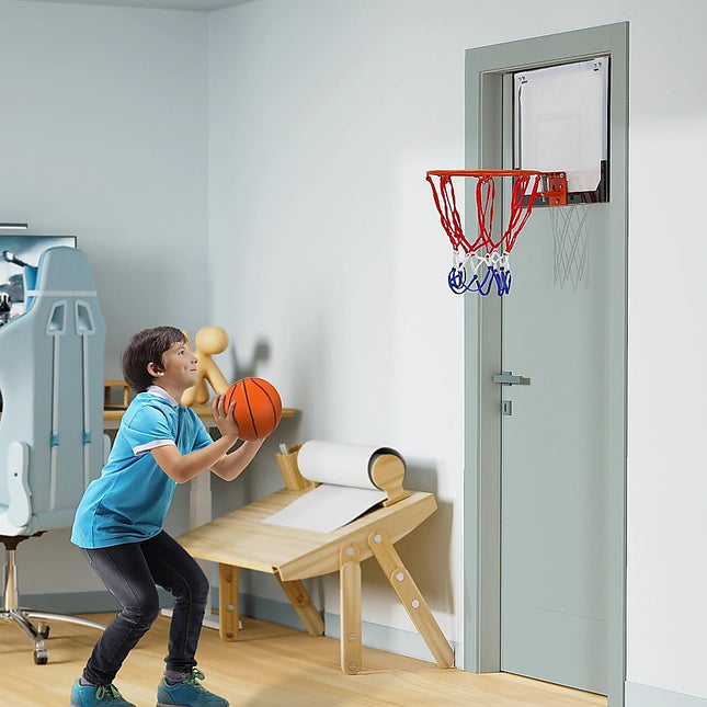 Indoor Mini Basketball Hoop Set – Door Mounted Backboard Kit with Ring & Ball.