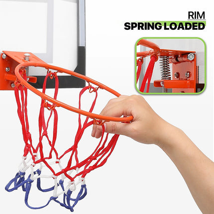 Indoor Mini Basketball Hoop Set – Door Mounted Backboard Kit with Ring & Ball.
