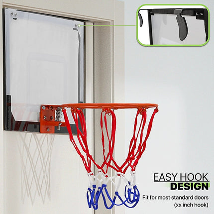 Indoor Mini Basketball Hoop Set – Door Mounted Backboard Kit with Ring & Ball.