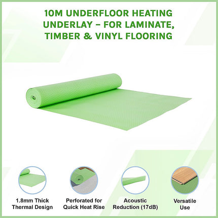 10m Underfloor Heating Underlay – For Laminate, Timber & Vinyl Flooring.
