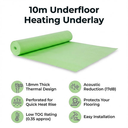 10m Underfloor Heating Underlay – For Laminate, Timber & Vinyl Flooring.