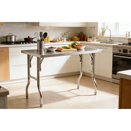 Stainless Steel Kitchen Bench Folding Commercial Prep Work Table 122x61cm.