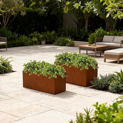 Corten Steel Planter Box 62x40x39cm Outdoor Garden Raised Bed Rust Finish.