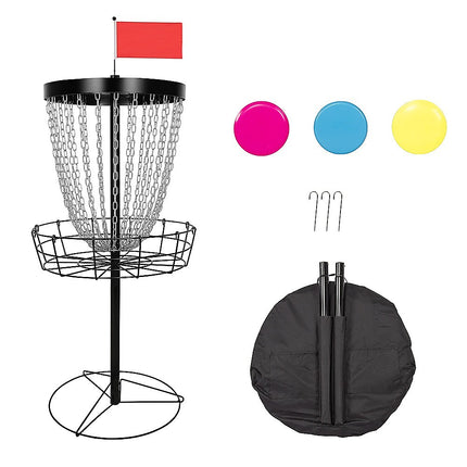 Disc Golf Basket 24 Chain Portable Target with 6 Discs Set.