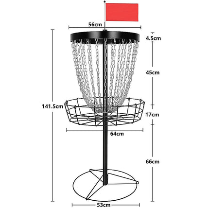 Disc Golf Basket 24 Chain Portable Target with 6 Discs Set.