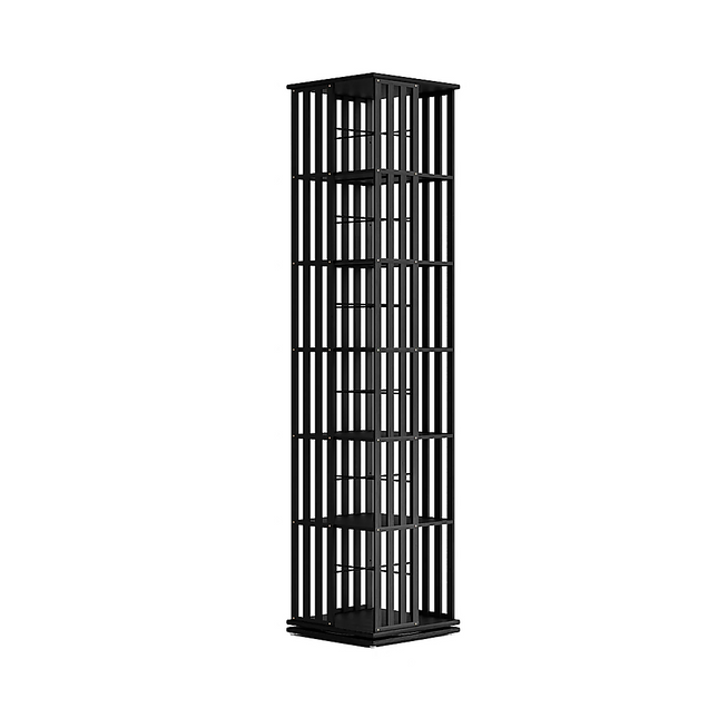 360 Rotating Bookshelf Bamboo Storage Display Rack Shelving in Black.