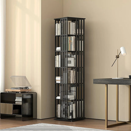 360 Rotating Bookshelf Bamboo Storage Display Rack Shelving in Black.