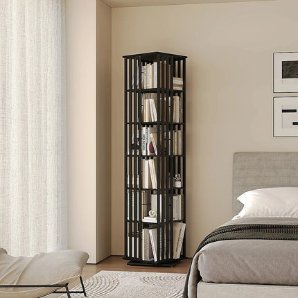 360 Rotating Bookshelf Bamboo Storage Display Rack Shelving in Black.