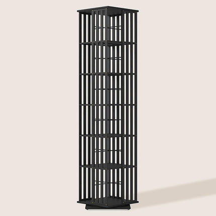 360 Rotating Bookshelf Bamboo Storage Display Rack Shelving in Black.