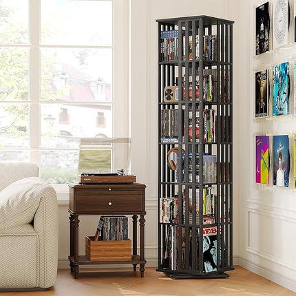 360 Rotating Bookshelf Bamboo Storage Display Rack Shelving in Black.