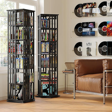 360 Rotating Bookshelf Bamboo Storage Display Rack Shelving in Black.