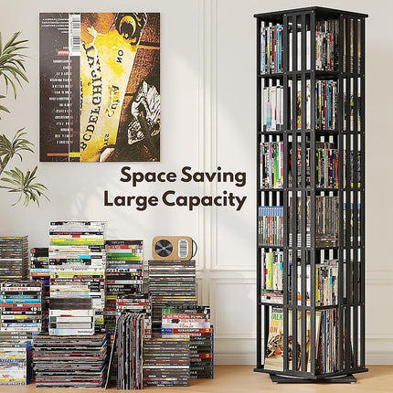 360 Rotating Bookshelf Bamboo Storage Display Rack Shelving in Black.