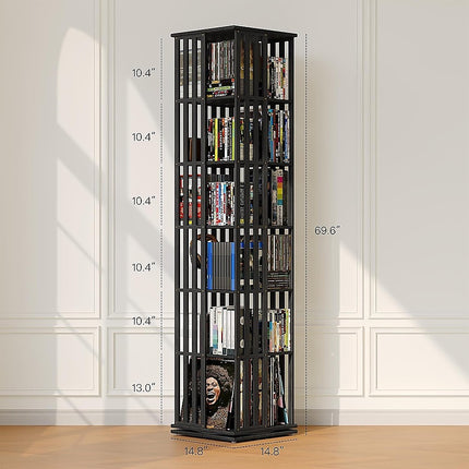 360 Rotating Bookshelf Bamboo Storage Display Rack Shelving in Black.