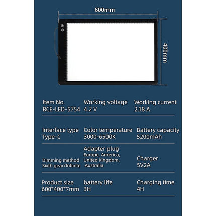 A2 LED Light Box for Drawing, Calligraphy & Tracing Artists Pad.
