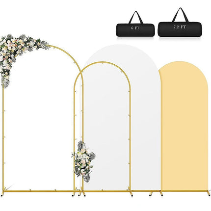 Arch Backdrop Stand with White & Yellow Cover Set for Weddings Events.