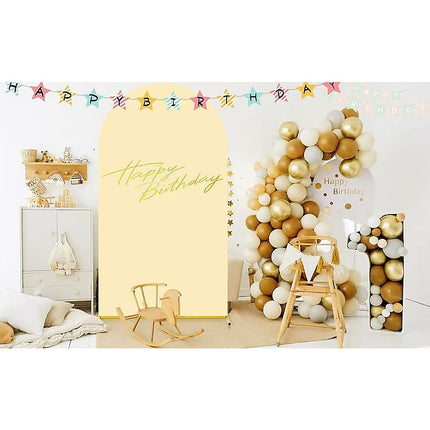 Arch Backdrop Stand with White & Yellow Cover Set for Weddings Events.