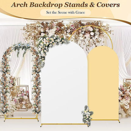 Arch Backdrop Stand with White & Yellow Cover Set for Weddings Events.