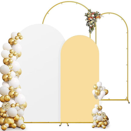 Arch Backdrop Stand with White & Yellow Cover Set for Weddings Events.