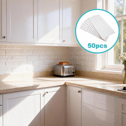 3D Brick Wall Tile Stickers 60x30cm – 50 Pack Peel & Stick Wallpaper.