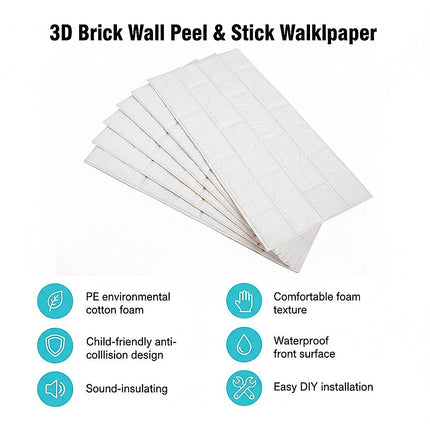 3D Brick Wall Tile Stickers 60x30cm – 50 Pack Peel & Stick Wallpaper.