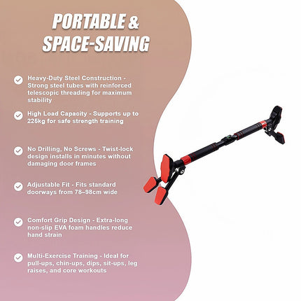 Portable Chin Up Bar Pull Up Doorway Anti-Slip Home Workout Fitness.